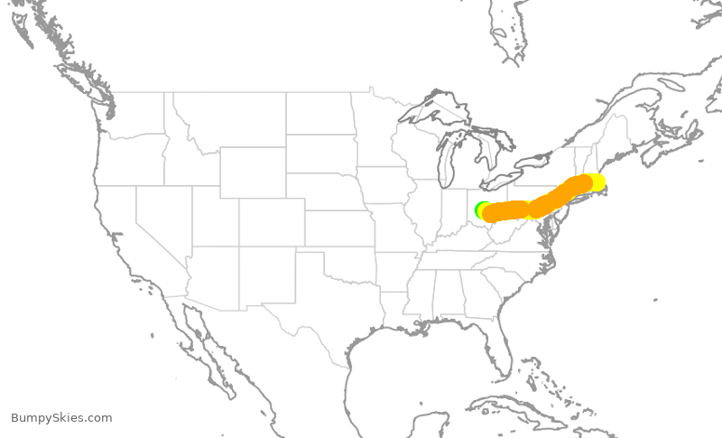 Turbulence forecast map for RPA5895, BOS to CMH