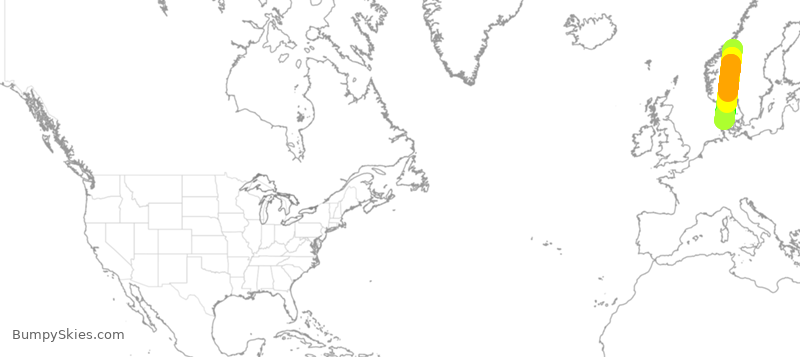 Turbulence forecast map for RTG5706, NVA to KBI