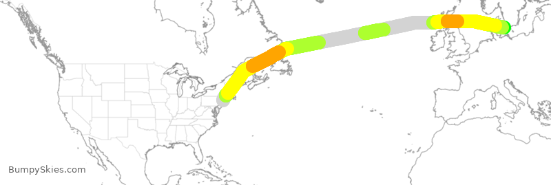 Turbulence forecast map for SAS916, JFK to KCH