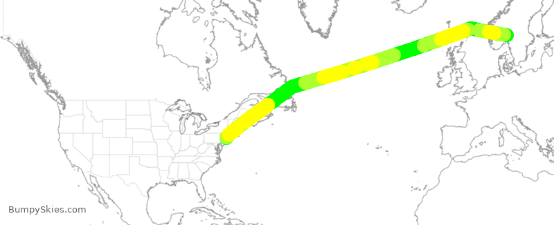 Turbulence forecast map for SAS924, JFK to OSL