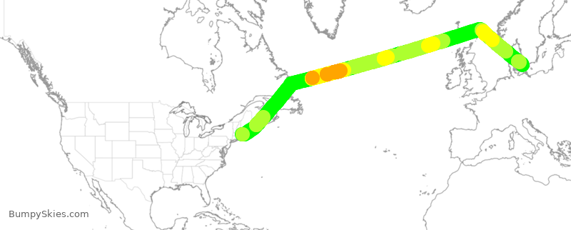 Turbulence forecast map for SAS928, BOS to CPH