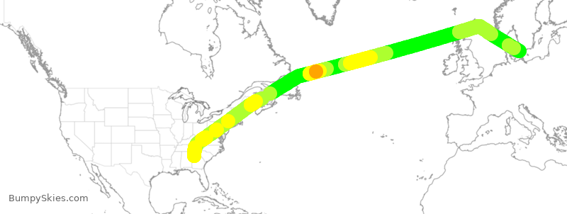 Turbulence forecast map for SAS930, ATL to CPH