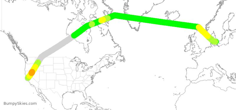 Turbulence forecast map for SAS936, SFO to KCH