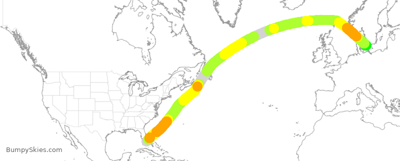 Turbulence forecast map for SAS954, MIA to CPH