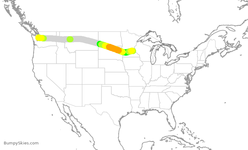 Turbulence forecast map for SCX1696, SEA to MSP