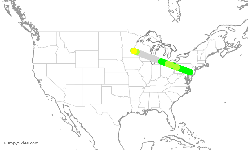 Turbulence forecast map for SCX1775, MSP to PHL