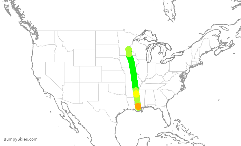 Turbulence forecast map for SCX1984, MSY to MSP