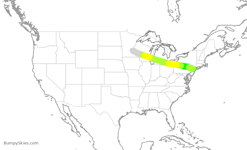 Turbulence forecast map for SCX233, MSP to EWR
