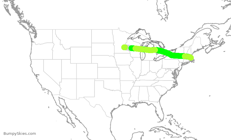 Turbulence forecast map for SCX253, MSP to BOS