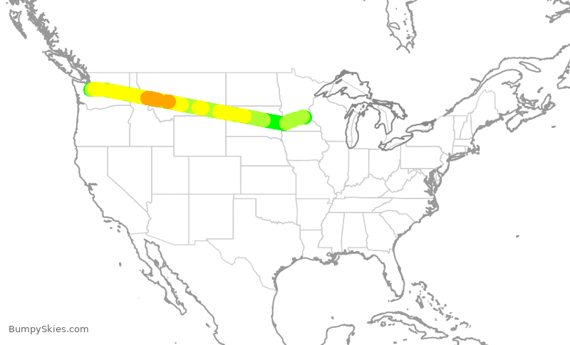 Turbulence forecast map for SCX284, SEA to MSP