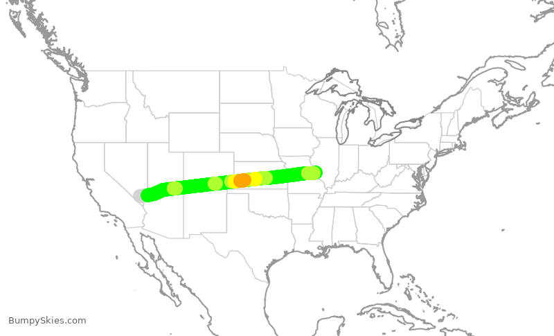 Turbulence forecast map for SCX3002, LAS to STL