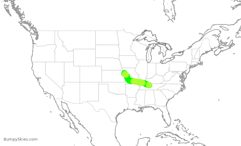 Turbulence forecast map for SCX3005, BNA to MCI