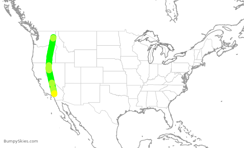 Turbulence forecast map for SCX3011, SBD to GEG