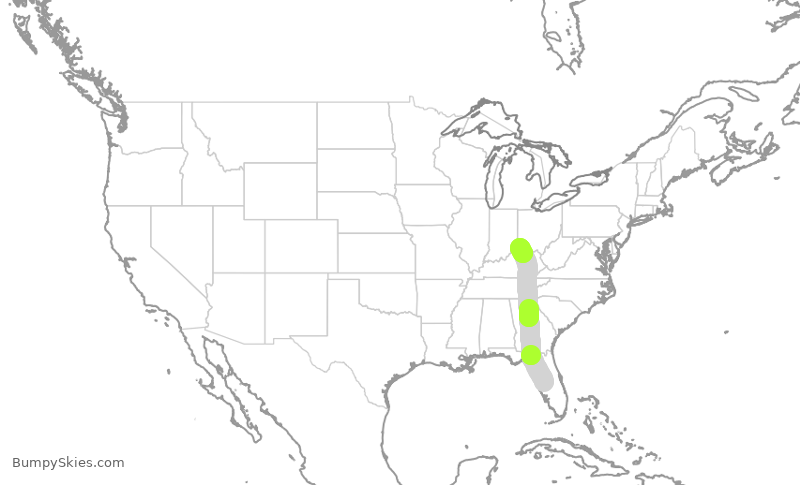 Turbulence forecast map for SCX3015, LAL to CVG