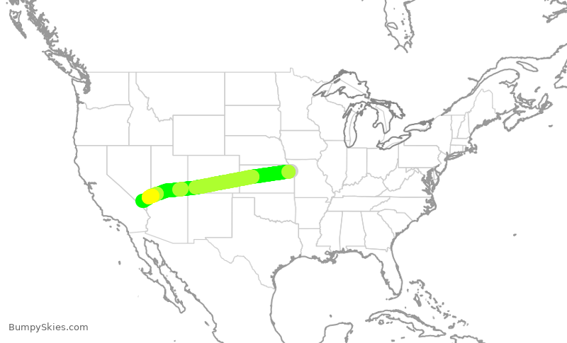 Turbulence forecast map for SCX3018, MCI to LAS
