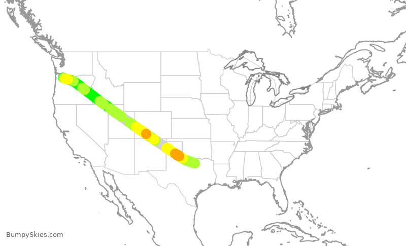 Turbulence forecast map for SCX3032, AFW to PDX