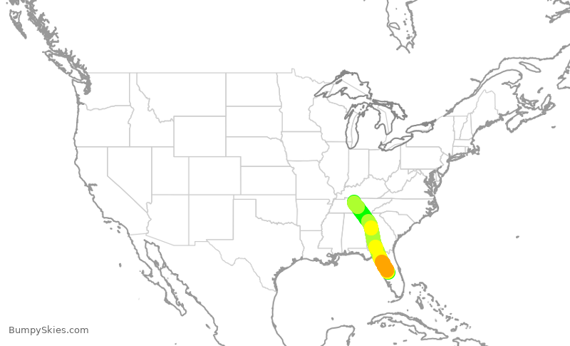 Turbulence forecast map for SCX3044, LAL to BNA