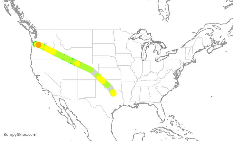 Turbulence forecast map for SCX3054, AFW to PDX