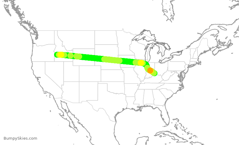 Turbulence forecast map for SCX3055, BOI to CVG