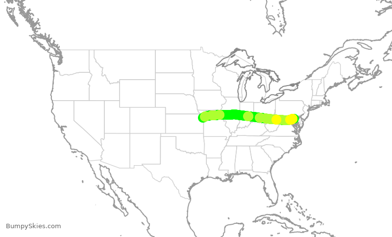 Turbulence forecast map for SCX3060, BWI to MCI