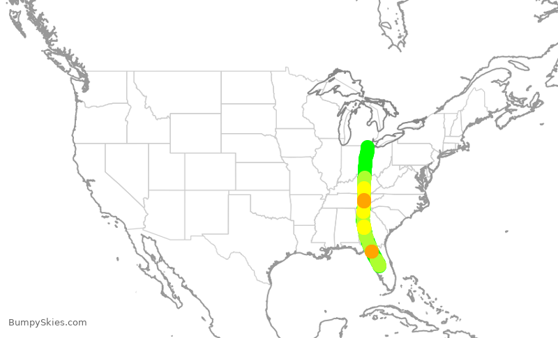 Turbulence forecast map for SCX3069, LAL to TOL