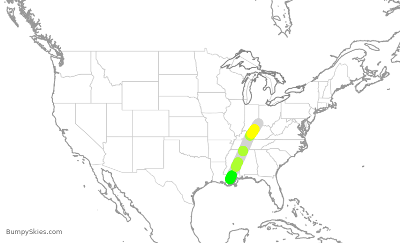 Turbulence forecast map for SCX3075, CVG to MSY