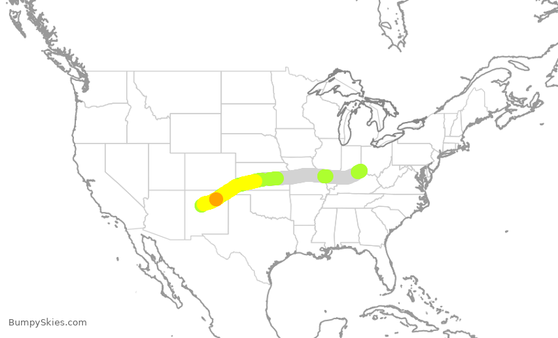 Turbulence forecast map for SCX3086, ABQ to CVG