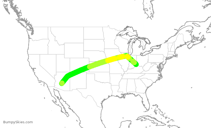 Turbulence forecast map for SCX3090, PHX to CVG