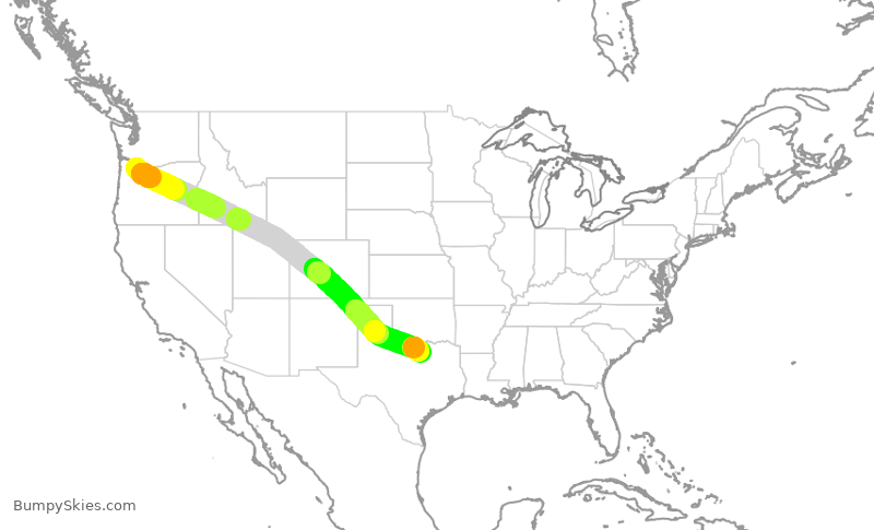 Turbulence forecast map for SCX3092, PDX to AFW