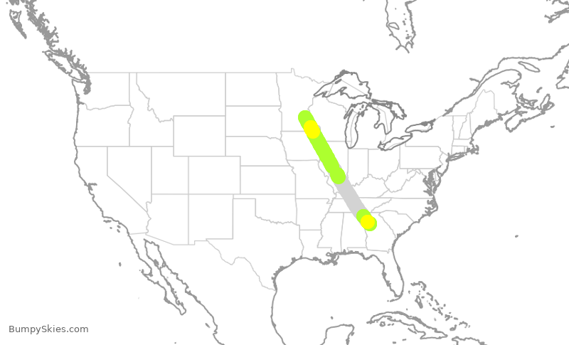 Turbulence forecast map for SCX355, MSP to ATL