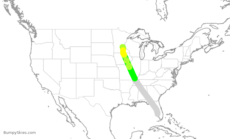 Turbulence forecast map for SCX378, RSW to MSP
