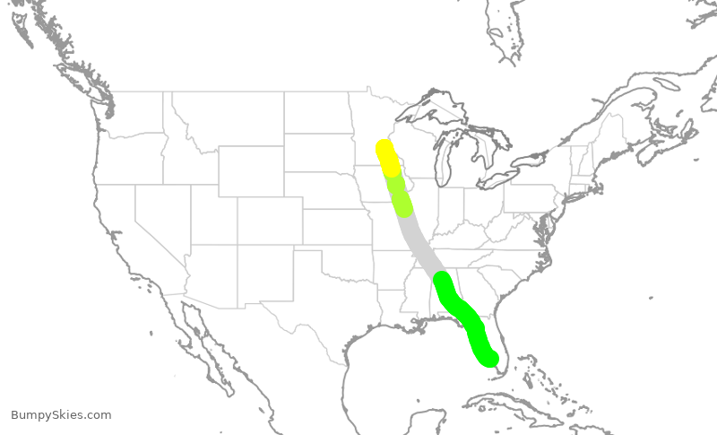 Turbulence forecast map for SCX379, MSP to RSW