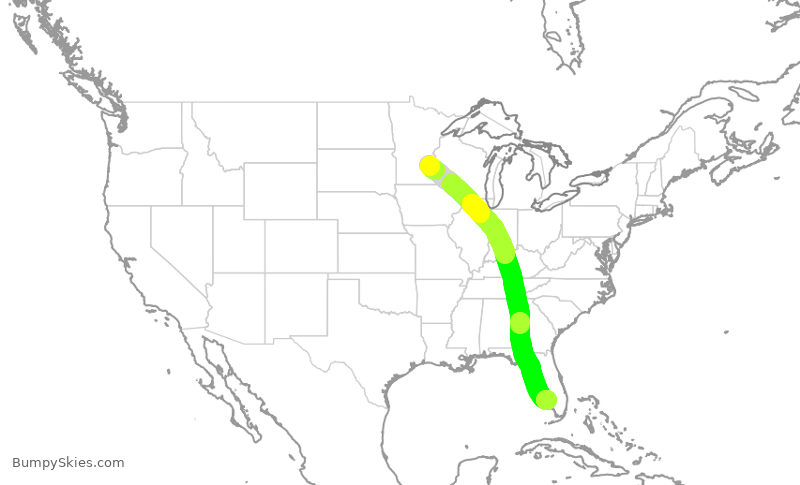 Turbulence forecast map for SCX383, MSP to RSW