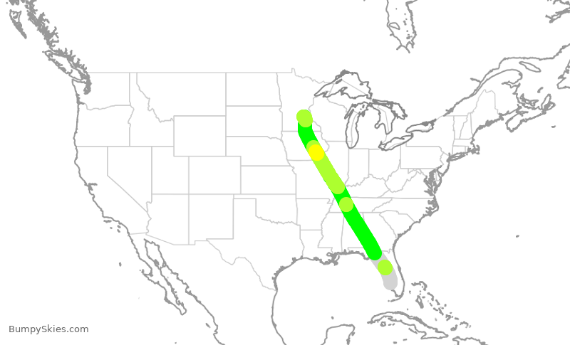 Turbulence forecast map for SCX384, RSW to MSP