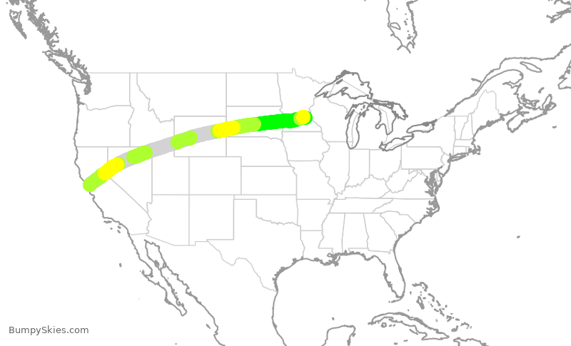 Turbulence forecast map for SCX398, SFO to MSP