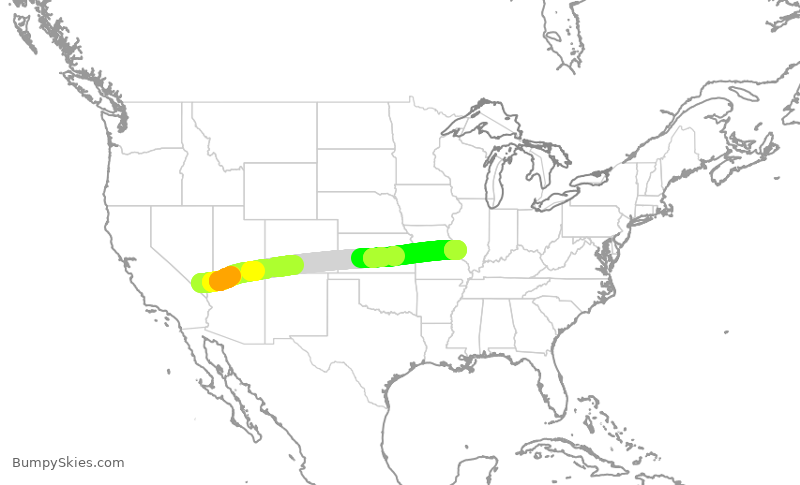 Turbulence forecast map for SCX4002, LAS to STL