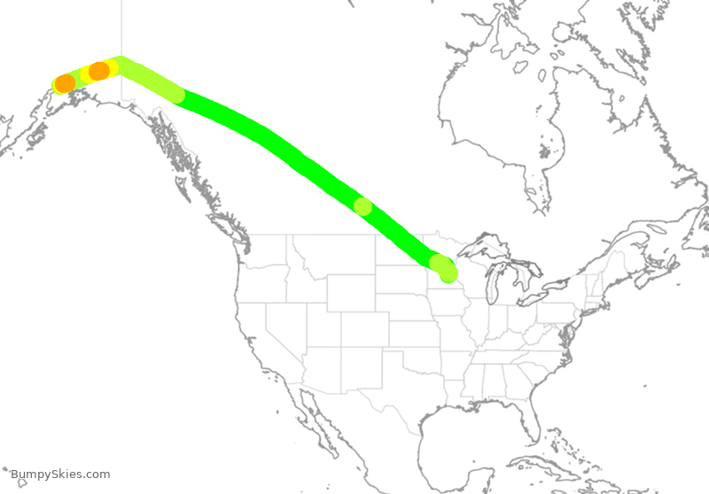 Turbulence forecast map for SCX472, ANC to MSP