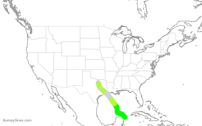 Turbulence forecast map for SCX513, DFW to CUN