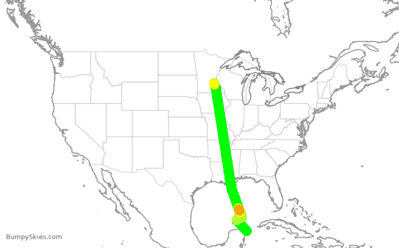 Turbulence forecast map for SCX571, MSP to CUN