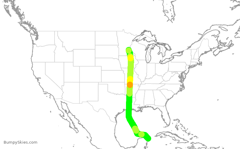 Turbulence forecast map for SCX575, MSP to CUN