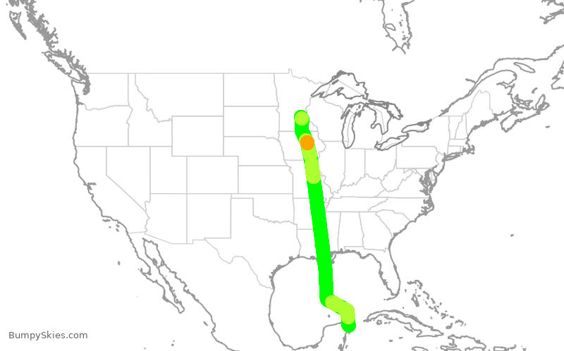 Turbulence forecast map for SCX576, CUN to MSP