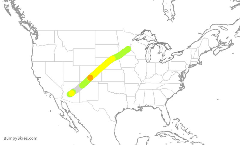 Turbulence forecast map for SCX603, MSP to PHX