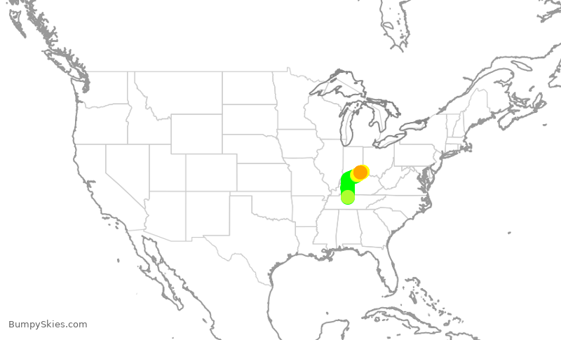 Turbulence forecast map for SCX6052, BNA to CVG
