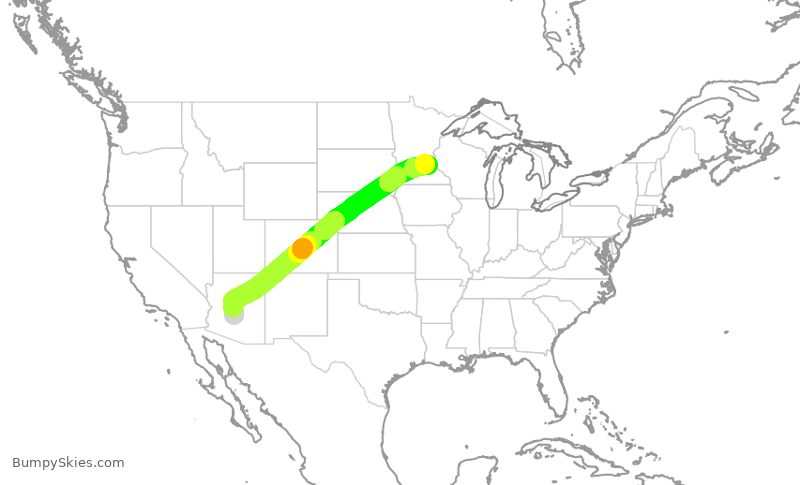 Turbulence forecast map for SCX606, PHX to MSP