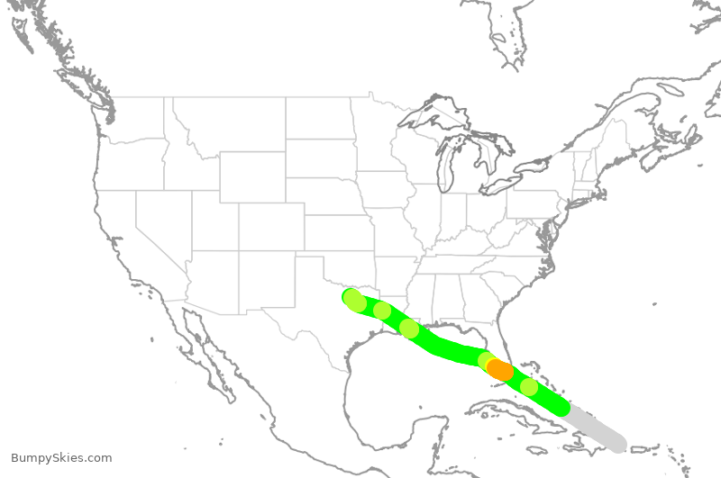 Turbulence forecast map for SCX740, PUJ to DFW
