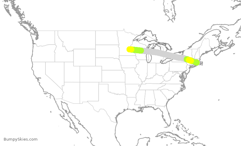Turbulence forecast map for SCX8657, MSP to PVD