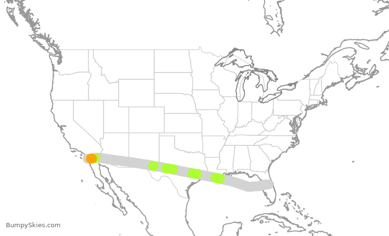Turbulence forecast map for SCX8729, MCO to SAN