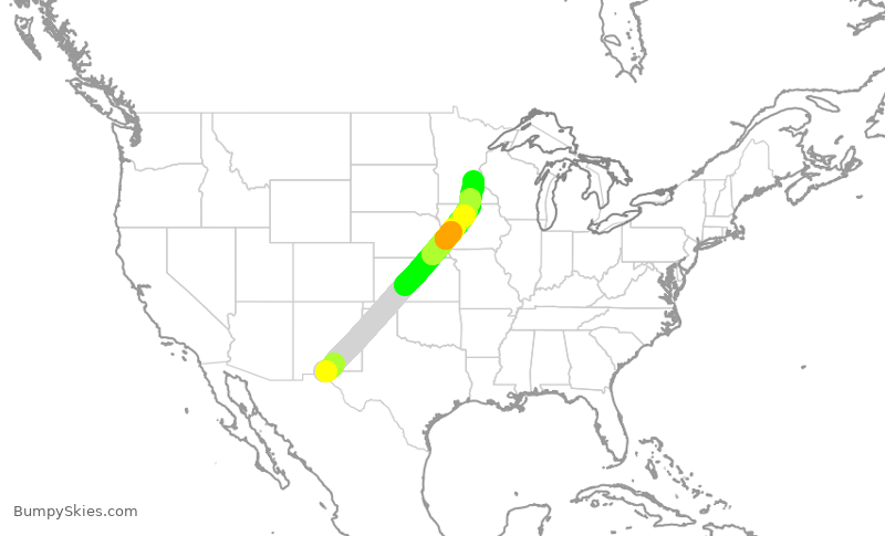 Turbulence forecast map for SCX8784, ELP to MSP