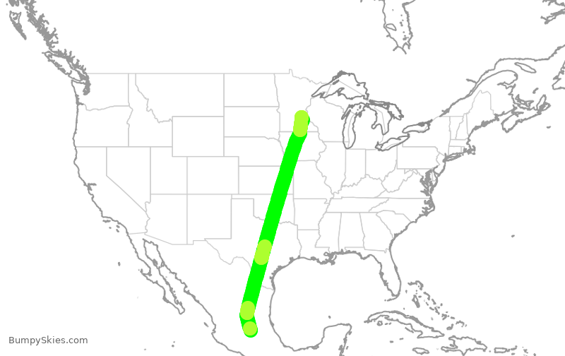Turbulence forecast map for SCX9071, QRO to MSP