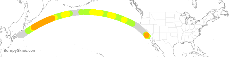 Turbulence forecast map for SIA7408, NGO to LAX